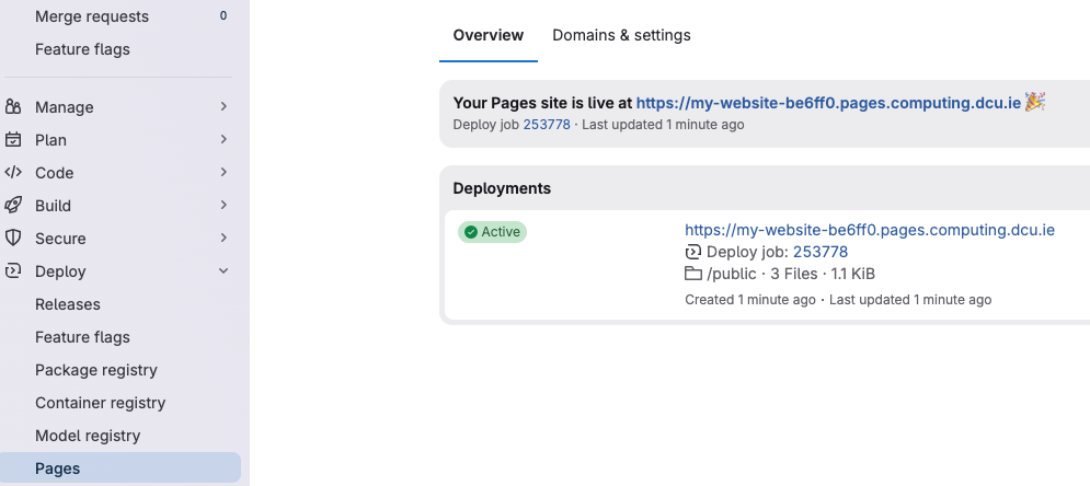 Deploy -> Pages 