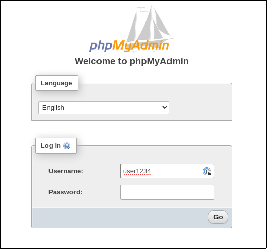 image showing login page to phpmyadmin